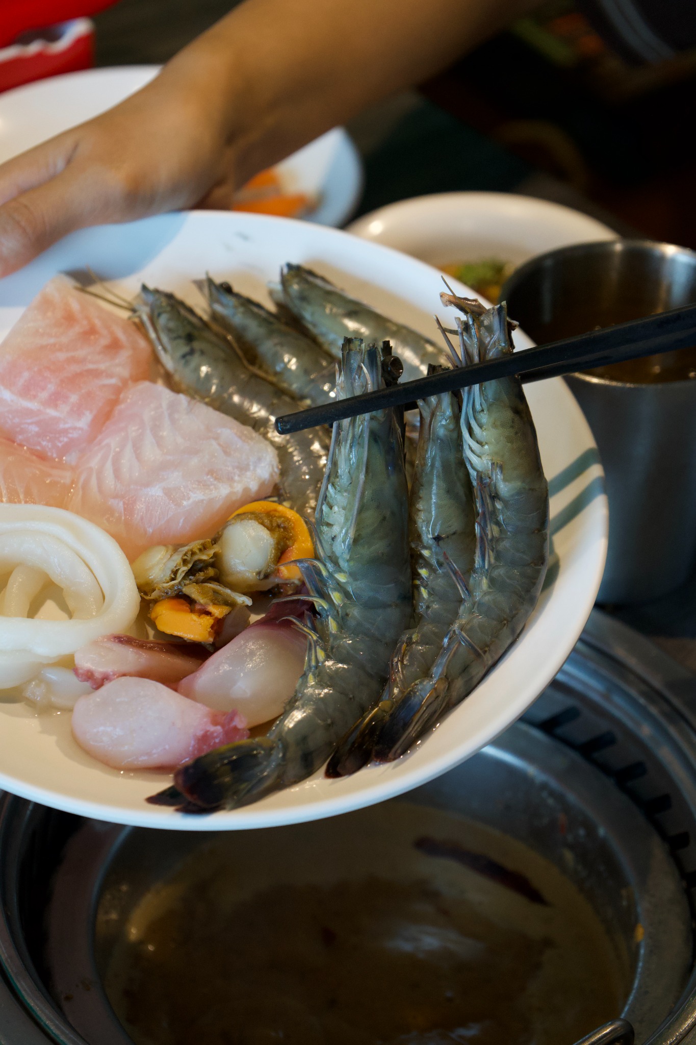 Seafood ingredients prepared for individual hot pot